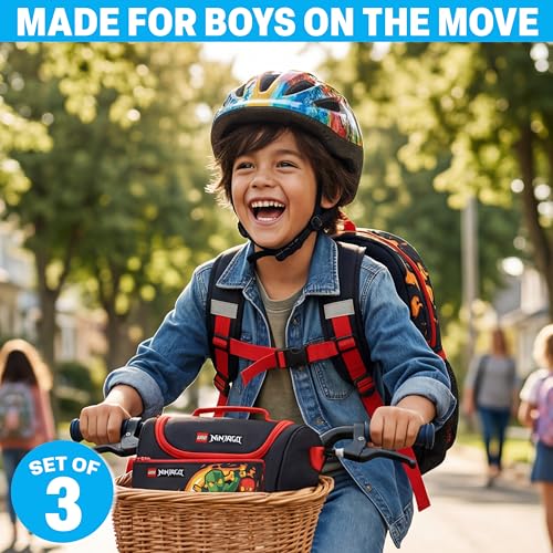 Ninjago Boys Backpack Set with Lunch Bag & Pencil Case - Red & Black, 3 Pieces