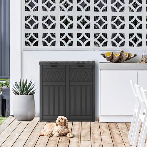 Outdoor Dual Trash Can with Tiered Lid and Drip Tray - 76 Gallon Black