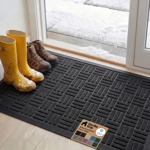 GORILLA GRIP WeatherMAX Door Mat Black Maze 47x35 Inches Indoor Outdoor