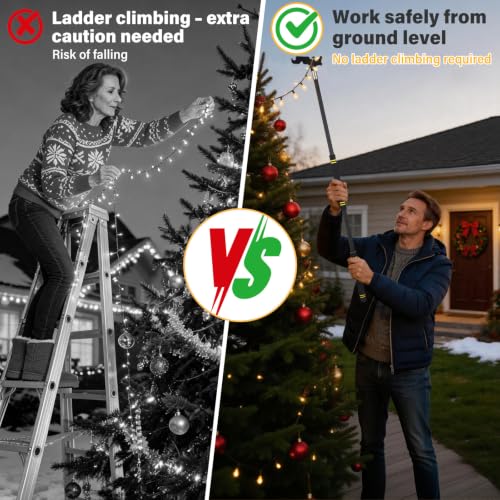 Lyrrhena 60in Christmas Light Hanging Tool with Black Tip - Stainless Steel, Heavy Duty