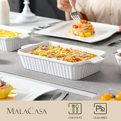 MALACASA White Rectangular Ceramic Casserole Set of 4 Oven-Bakeware