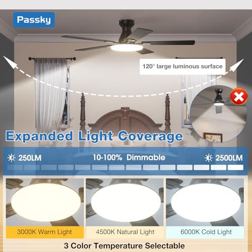 Black 52 Inch Low Profile Ceiling Fan with Lights & Remote - Modern & Quiet