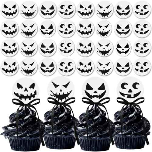 Amyhill 48 Pack Xmas Rings Cupcake Toppers Ghost Cake Decorations for Halloween Trick or Treat Cupcake Party Supplies Theme Party Haunted Home