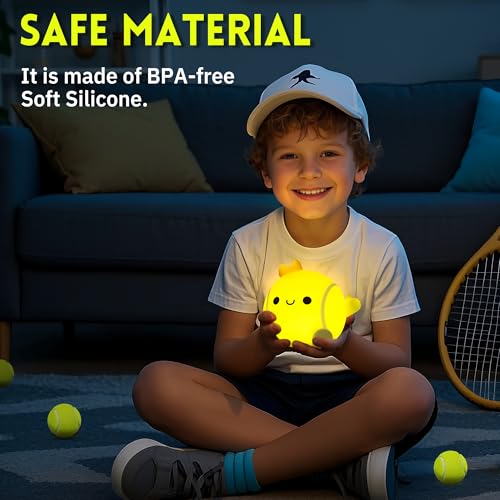 Tennis Gifts, Tennis Ball Night Light for Boys-Rechargeable Squishy Silicone Lamp,Cute Tennis Ball lamp for Tennis Sports Lovers Boys Girls Birthday Gifts