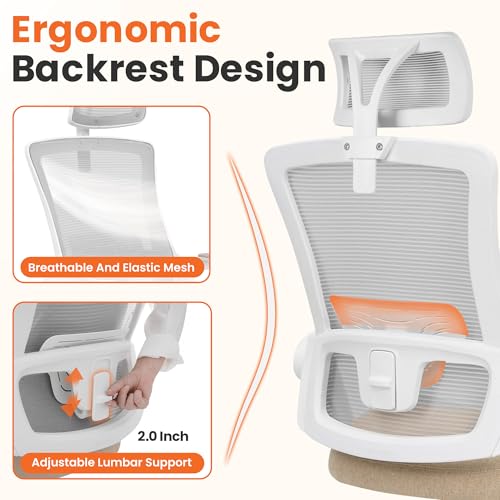 Ergonomic Office Desk Chair with Mesh Headrest & Flip-Up Armrests - Beige