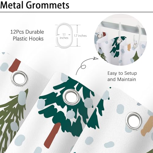 PAOPOED Christmas Pine Tree Shower Curtain 72x72 Inches Holiday Bathroom Decor