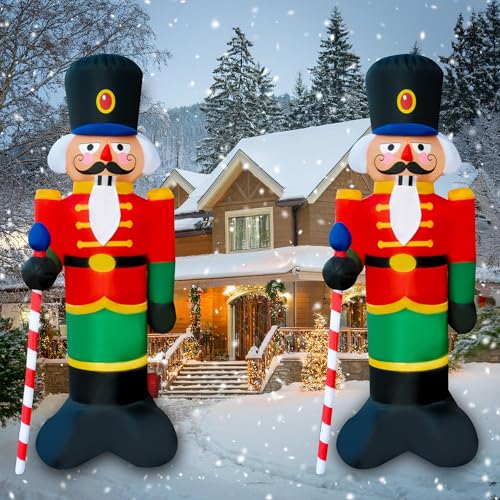 SEASONBLOW 8 ft Light Up Inflatable Nutcracker House Guard - Yard Christmas Decoration