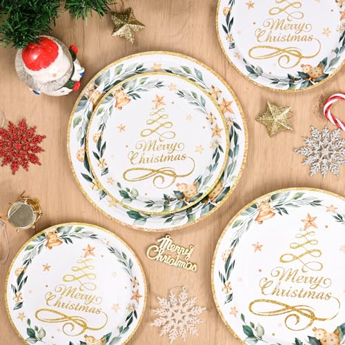 Homlouue Gold Christmas Tree Paper Plates & Napkins - Serve 50 Guests