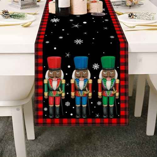 Nepnuser Merry Christmas Black Nutcrackers Table Runner African American Xmas Winter Holiday Party Decoration Seasonal Home Kitchen Island Dining Room Decor