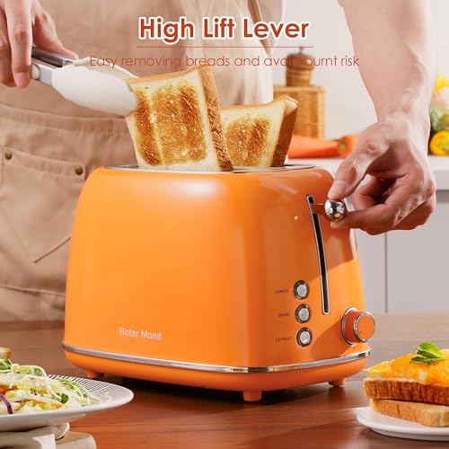 Roter Mond Orange 2-Slice Stainless Steel Toaster with Bagel, Defrost & Cancel Functions