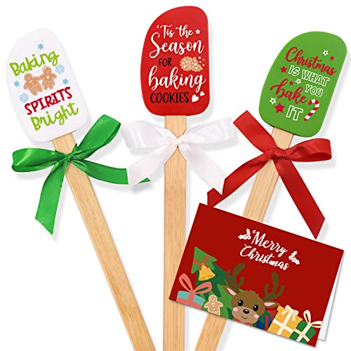 Christmas Silicone Spatula Set with Merry Christmas Greeting Card - Holiday Baking Tools
