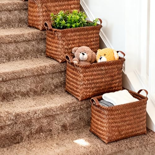 Brown 6-Pack Wicker Storage Baskets for Shelves - Home Organization