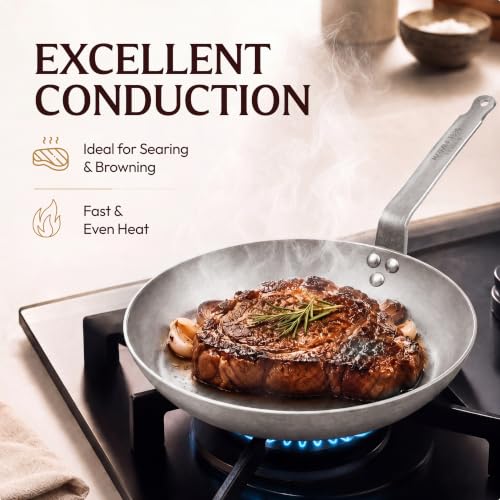 8-Inch Mauviel M'Steel Carbon Steel Nonstick Frying Pan with Iron Handle, Made in France