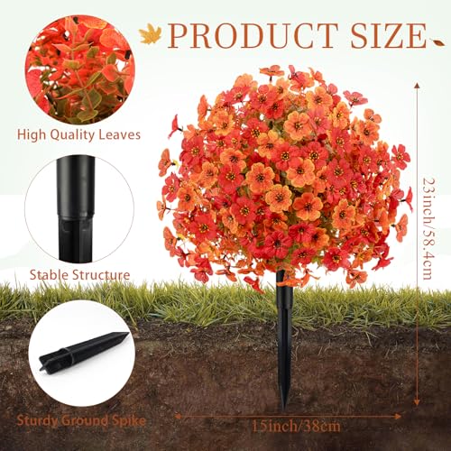 Fall Artificial Mums Flowers Topiary Balls 23 Inch - Orange & Red, 2 Pack