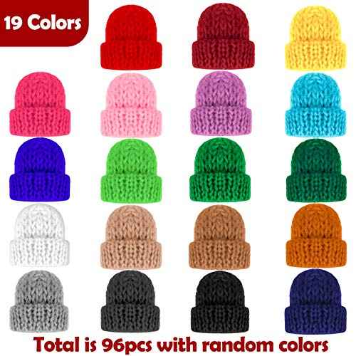 EBOOT 48 Pieces Mini Knit Hats for Crafts Mini Doll Hats Christmas Tree Ornaments for DIY Hair Accessories Crafts