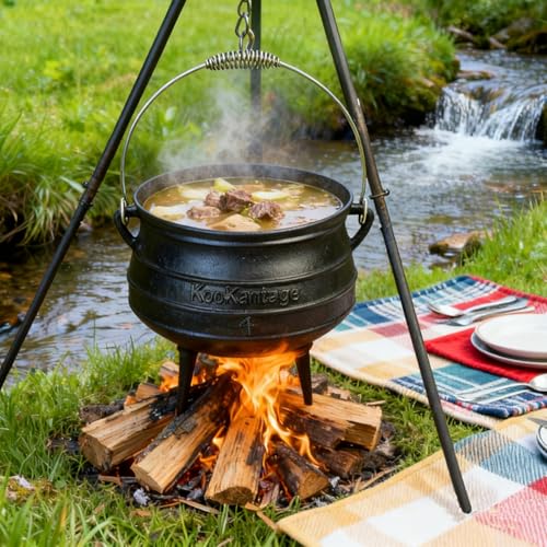 12 Quart Cast Iron Dutch Oven Cauldron with Lid for Camping and Outdoor Cooking