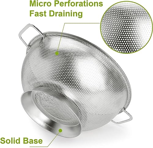 Gulex Stainless Steel Colander Set 3QT + 5QT Kitchen Strainer Dishwasher Safe