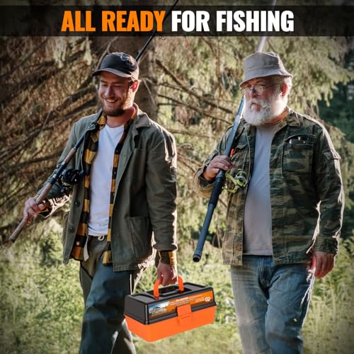PLUSINNO 3-Layer Fishing Tackle Box Kit with 415 Pcs Lures & Accessories