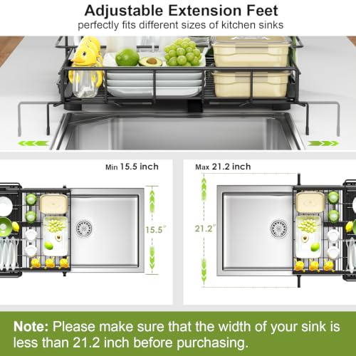 Extendable Dish Drying Rack - Large Capacity Kitchen Organizer, Black