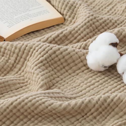 Bedsure King Size Cotton Muslin Blanket 4-Layer Light Brown 108x90 inches