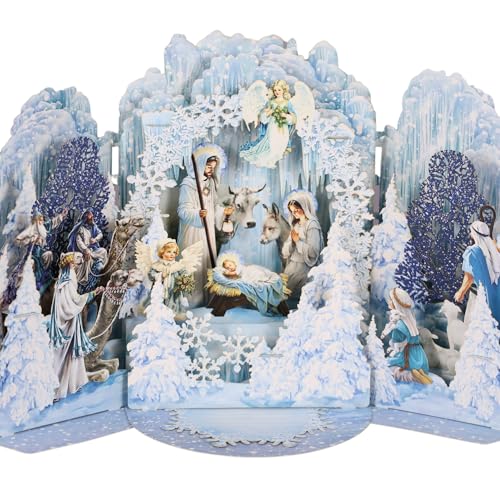 Holy Night Nativity Christmas Card - 3D Pop Up Scene, Religious Holiday Greeting