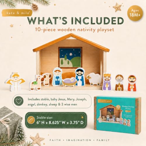 Kate & Milo 10-Piece Wooden Nativity Playset - Nativity Set for Toddlers