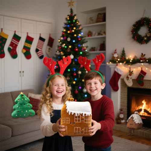 Gingerbread House Pillow, Cute Snow House Plush Throw Pillow 12.5", Stuffed Christmas Holiday Decor