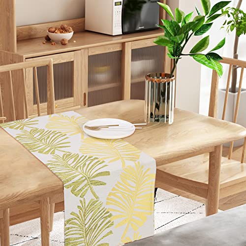 Yellow 12x94 inch Leaf Table Runner - Double-Sided Reversible Polyester Dining & Wedding Decor