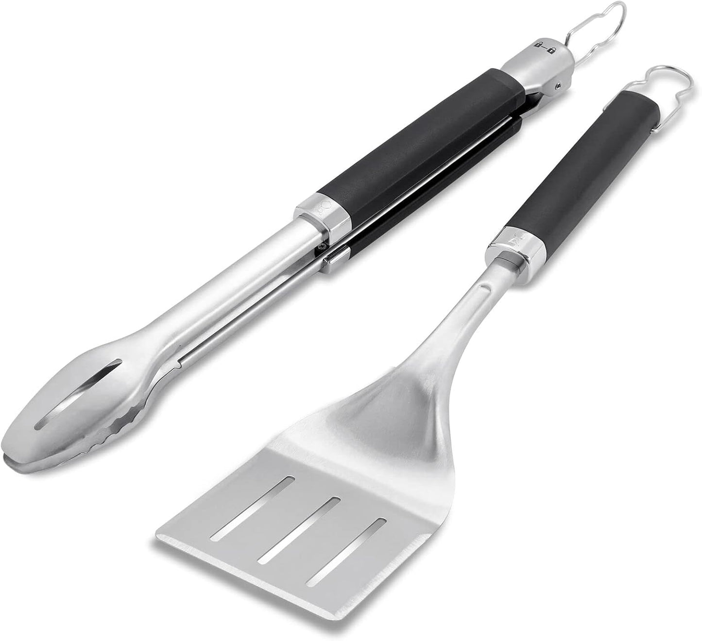 Weber Grilling Tool Set - Stainless Steel Tongs & 3-Sided Spatula with Non-Slip Handles