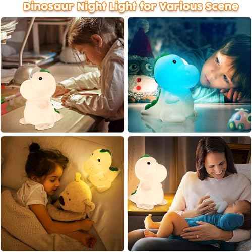 Kids Night Light Dinosaur Bedside Nursery Touch Lamp Dimmable with 7 Color Changing, Soft Squishy Silicone Cute Dino Night Lights Gifts for Kids Baby Room, Rechargeable for All-Night Use