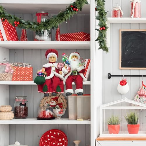ITART 17-Inch Mr. & Mrs. Claus Figurines with Lights and Timer – Battery-Operated Christmas Decor
