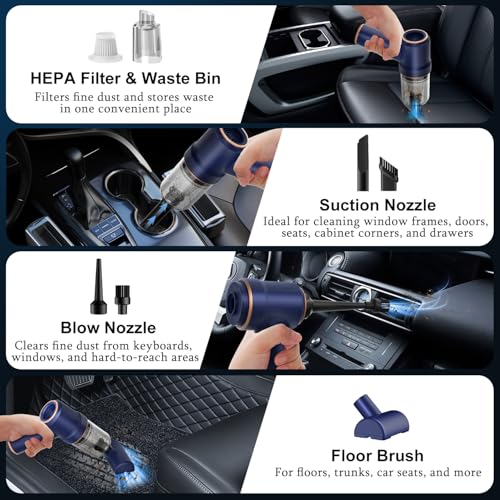 KMM Handheld Car Vacuum Cleaner & Air Duster - Blue, Portable 2-in-1