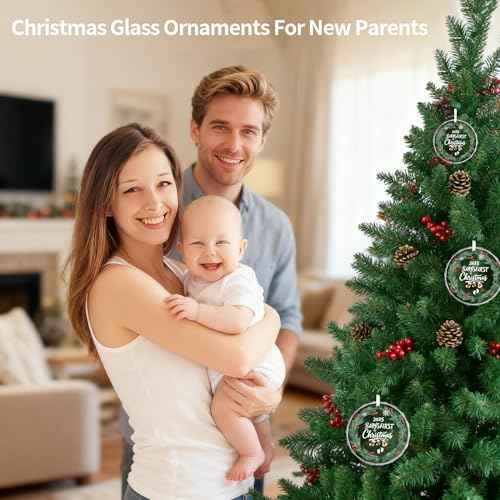 DIBALA Baby's First Christmas Ornament 2025 Boy - Shatterproof Glass Christmas Tree Decorations for Baby Girl & Boy-New Parents
