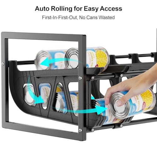 iSPECLE 120 Can Pantry Organizer - Black Auto-Rolling Expandable Can Rack