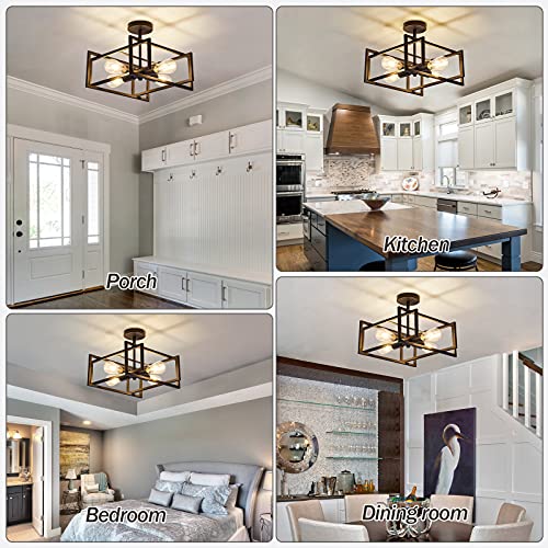Black 4-Light Farmhouse Ceiling Light Fixture - Close to Ceiling Chandelier for Kitchen & Dining