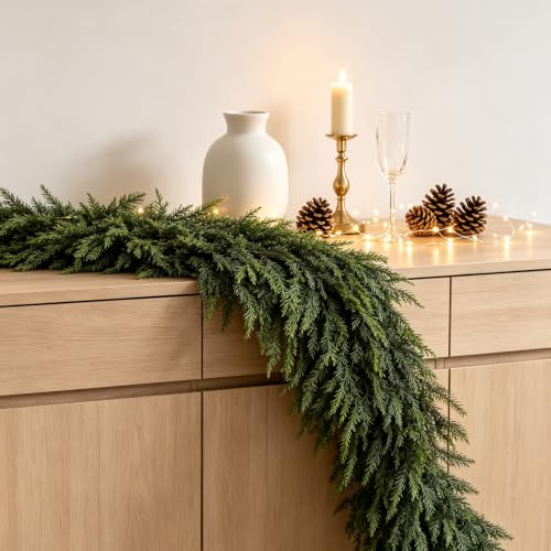 2 Pcs 6ft Real Touch Cedar Artificial Christmas Garland – Greenery, Cedar Look