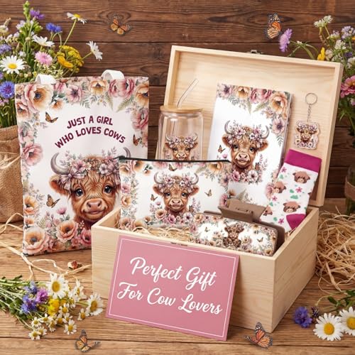 Skylety Flower Cow Gifts Set – Highland West Cow Theme, Spring Edition, 8 Pcs