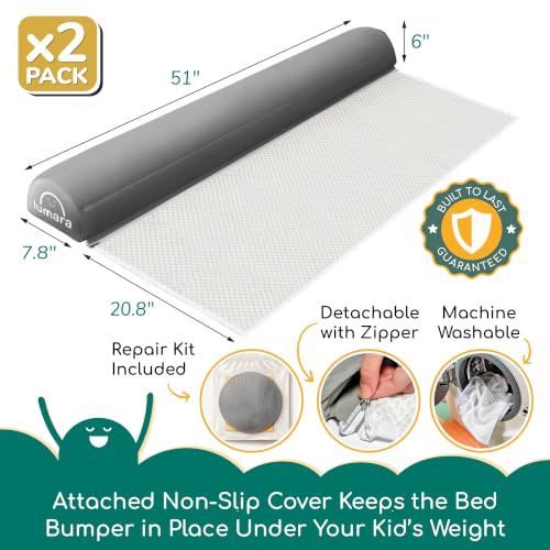 Inflatable Bed Rail for Toddlers 2 Pack - Portable Travel Bed Bumpers for Twin Full Queen King Beds - Non-Slip Safety Guard Rails