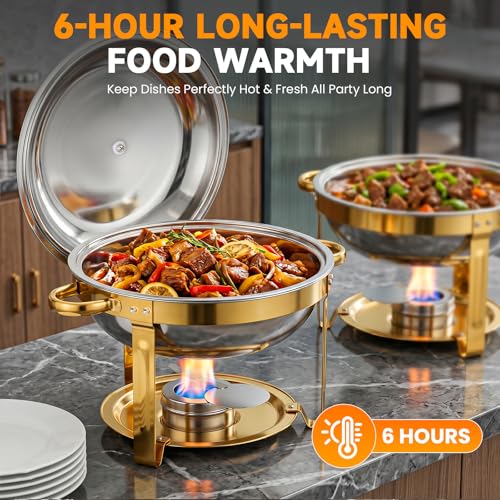 Skaqwuan 4-Pack Golden 6QT Stainless Steel Chafing Dishes for Buffet Food Warmers