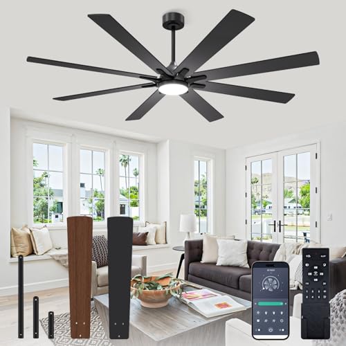 72-Inch Ceiling Fan with Lights and Remote - Black, Reversible & Quiet