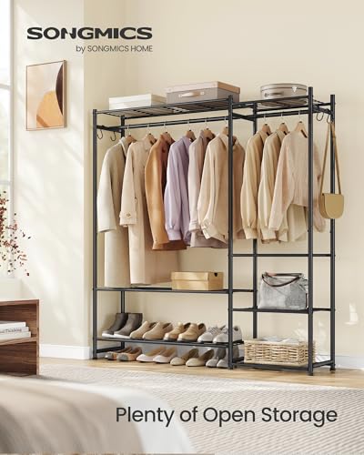 SONGMICS Portable Closet Wardrobe - Black, 49.1" Freestanding Clothing Rack