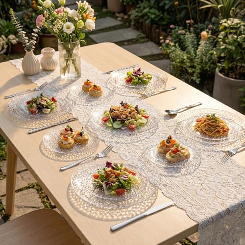 Clear Disposable Plastic Plates Set - Hammered Heavy Duty Dinner & Salad Plates, 60 Pieces - Bridal & Party Use