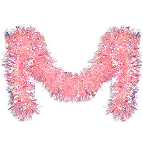 Pink Tinsel Garland 17 Feet for Christmas Tree Decorations | CCINEE