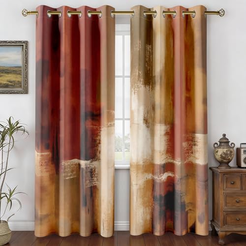 Burnt Orange Abstract Curtains Set - 2 Panels 52W x 84L Variation of THIS listing