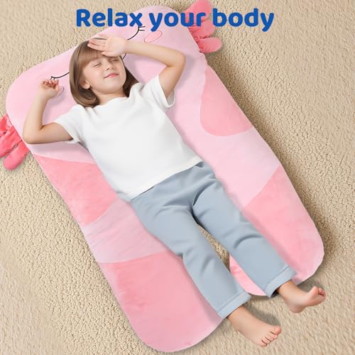 Pink Axolotl U-Shaped Plush Body Pillow for Kids - Soft Large Sleeping Cushion