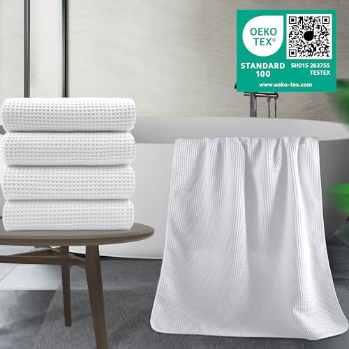 Microfiber Waffle Bath Towel 30x60 in - White, Quick Dry, Ultra Absorbent
