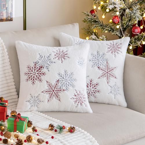 MIULEE Christmas Throw Pillow Covers Pack of 2 18x18 Inch Red Holiday Decor