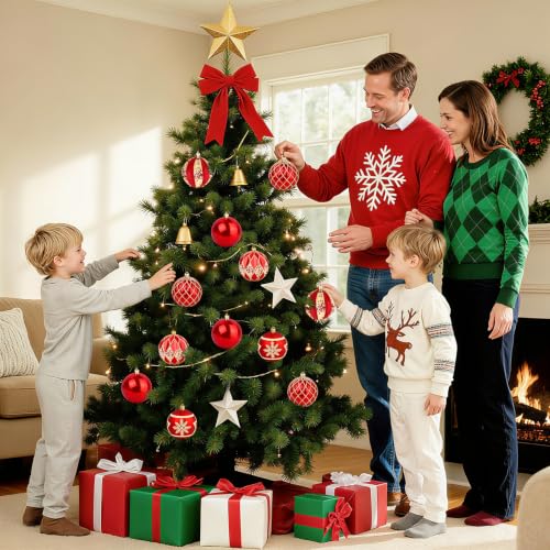 EverMerry Red & Gold Christmas Ornaments Set 12-Pack - 3.1 Inch Holiday Balls with Variety