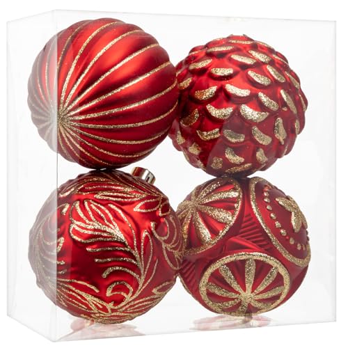 Hollyone 4.7in Red & Gold Shatterproof Christmas Ornaments - 4Pcs Round Gold Variation
