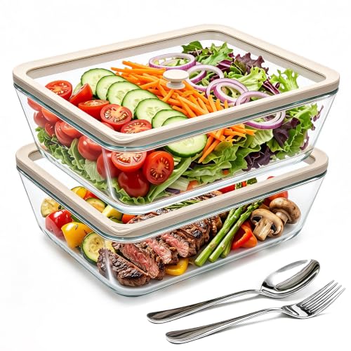 Large Glass Food Storage Containers Set - 11 Cups 89 oz Leakproof BPA-Free